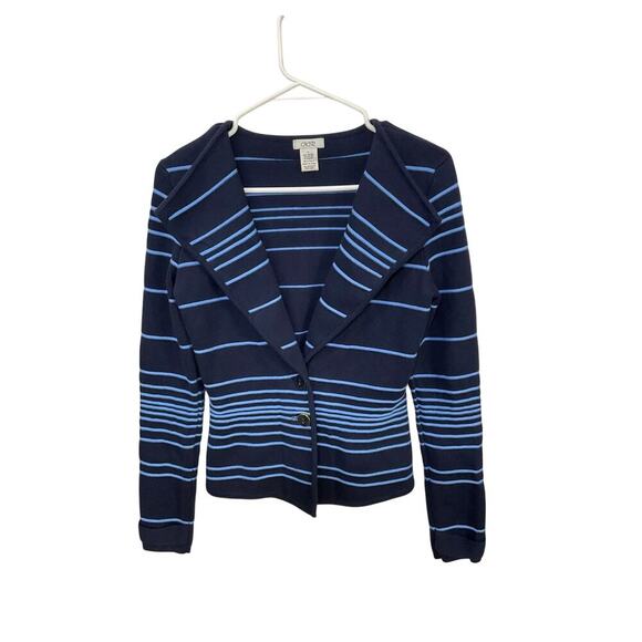 Cache Sweaters - Cache Knit Cardigan Jacket Blue Striped Womens Small Costal Grandma Button Up